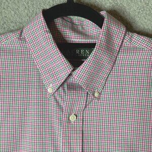 Lauren Ralph Lauren Mens‎ Button Front Shirt Sz 15.5 Pink Plaid Classic Preppy